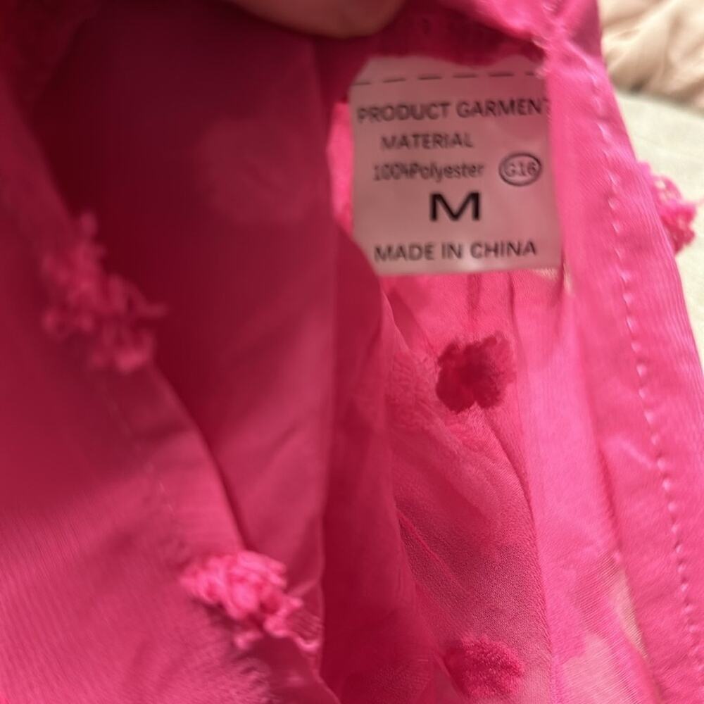 Fuschia Swiss Dot Contrast Lace Cover Up Size M - Picture 4 of 4